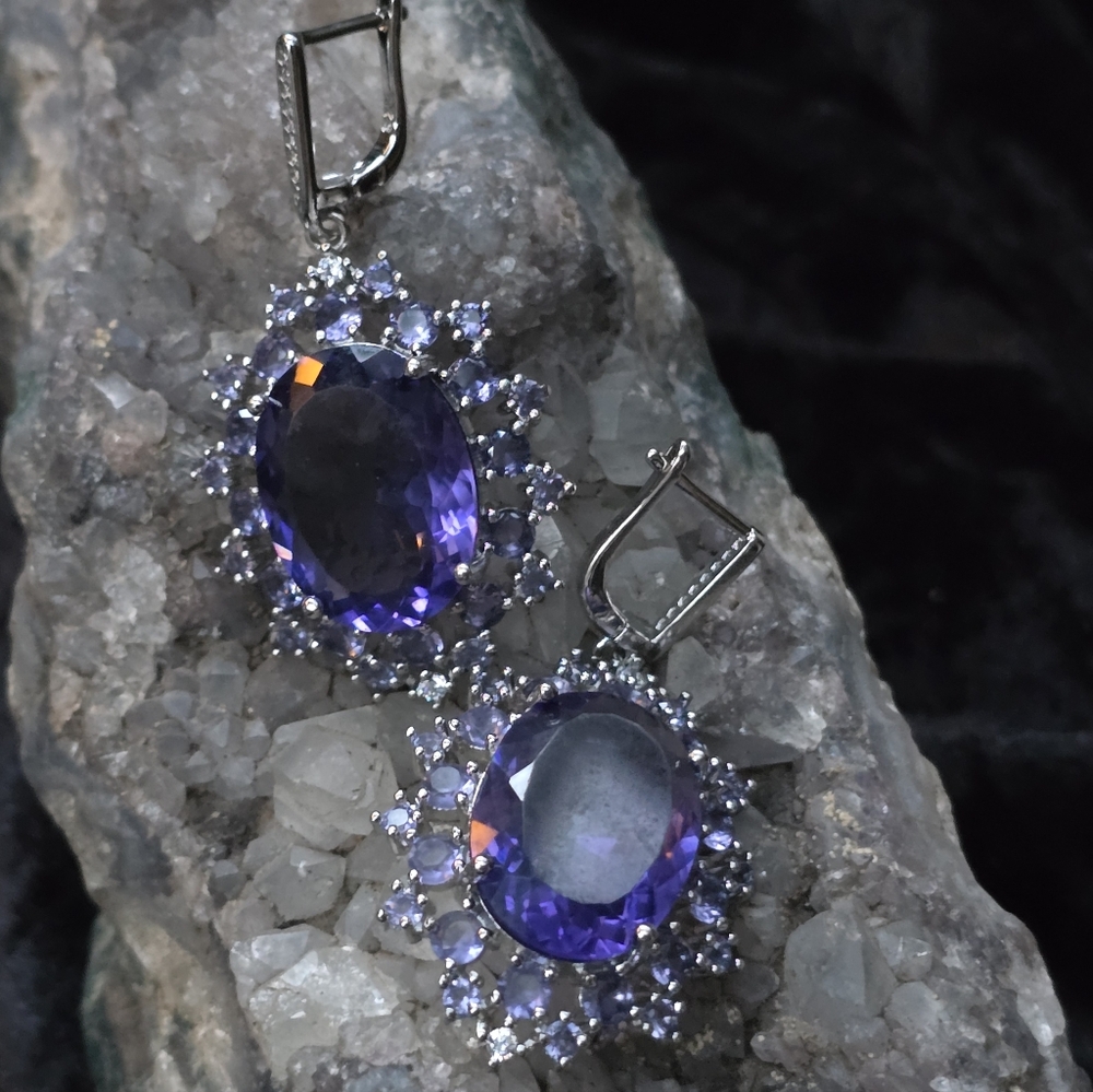 Purple Spinel Silverplated Statement Earrings